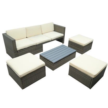 5-Piece Patio Wicker Sofa Set Cushions; Ottomans and Lift Top Coffee Table included
