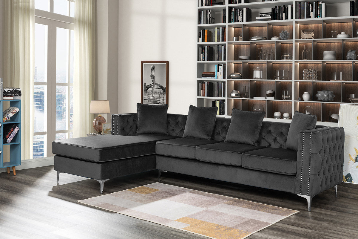 ryan velvet reversible sectional sofa chaise, dark grey