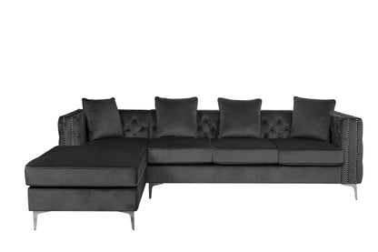 Ryan Velvet Reversible Sectional Sofa Chaise, Dark Grey
