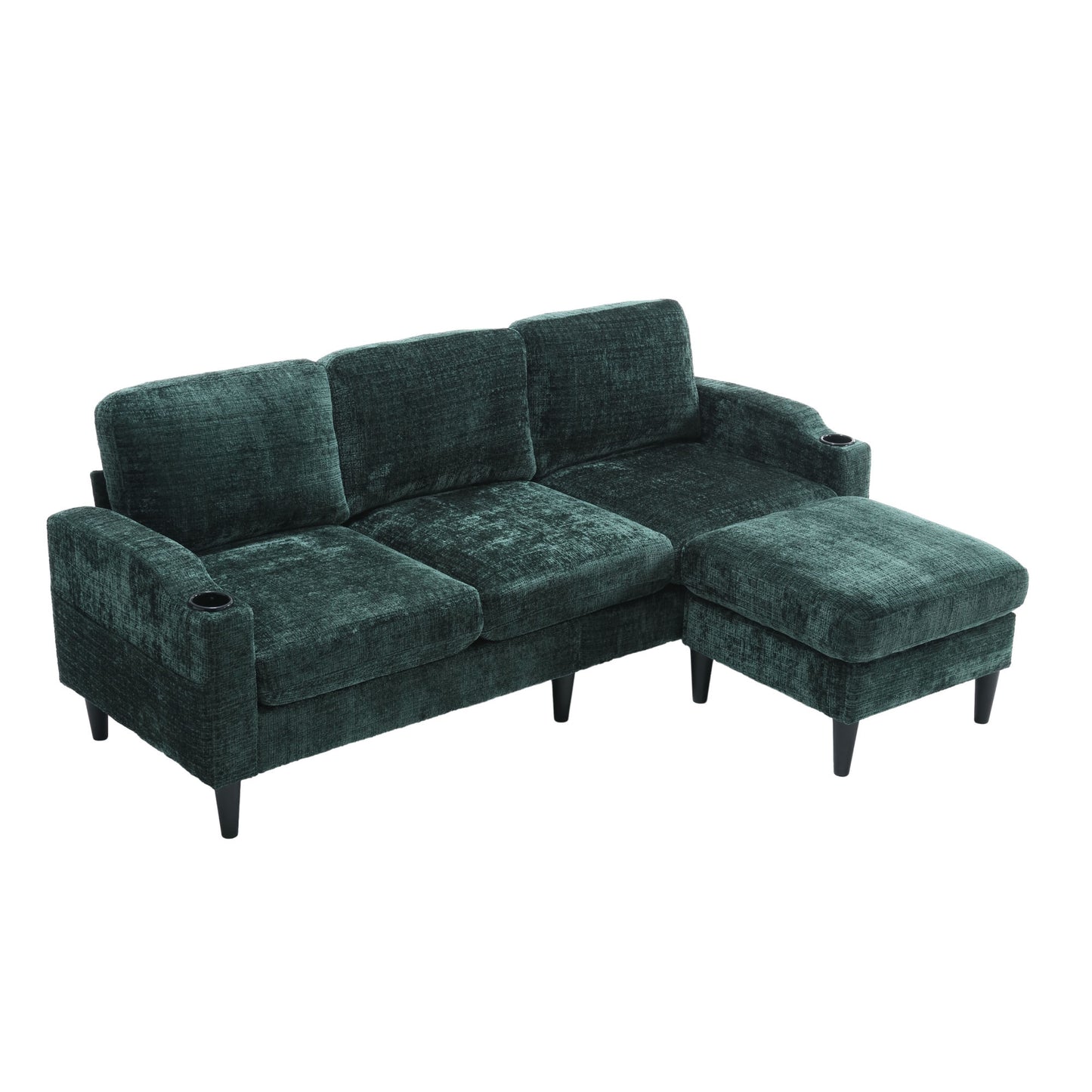 zara storage/ cupholder sectional sofa, green