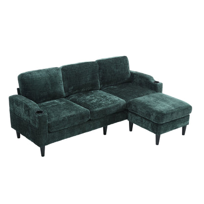 Zara Storage/ Cupholder Sectional Sofa, Green