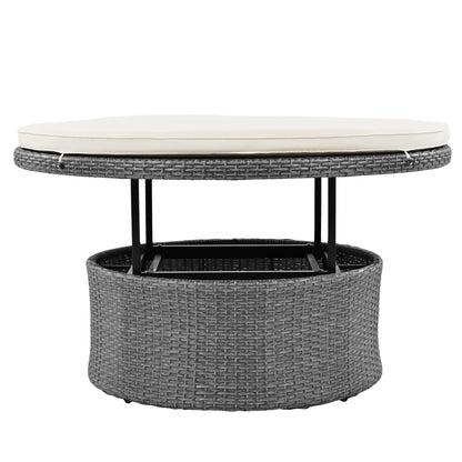 TOPMAX Patio 5-Piece Round Rattan Sectional Sofa Set, Beige