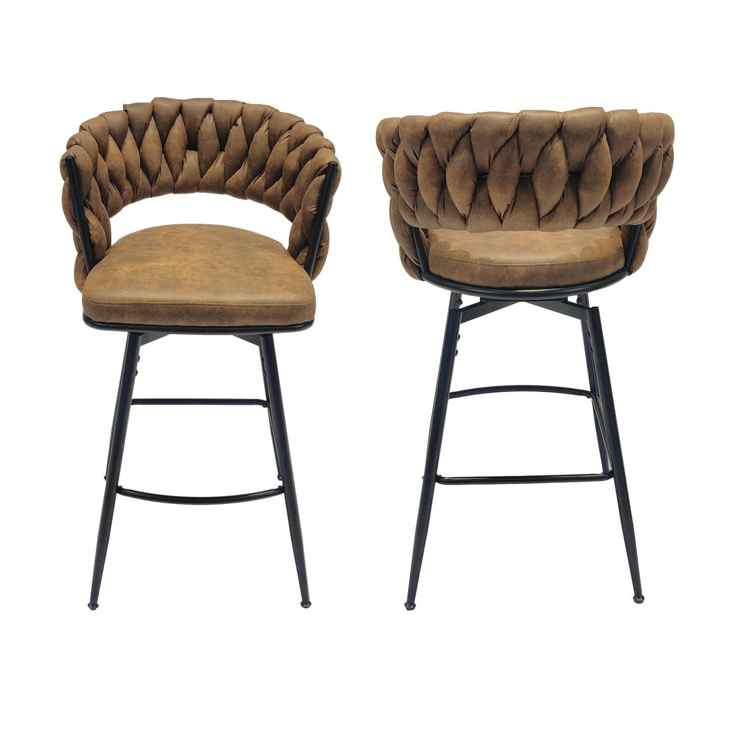 technical leather woven bar stool set of 4, brown