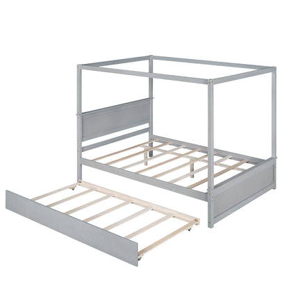 Wood Canopy Bed with Trundle