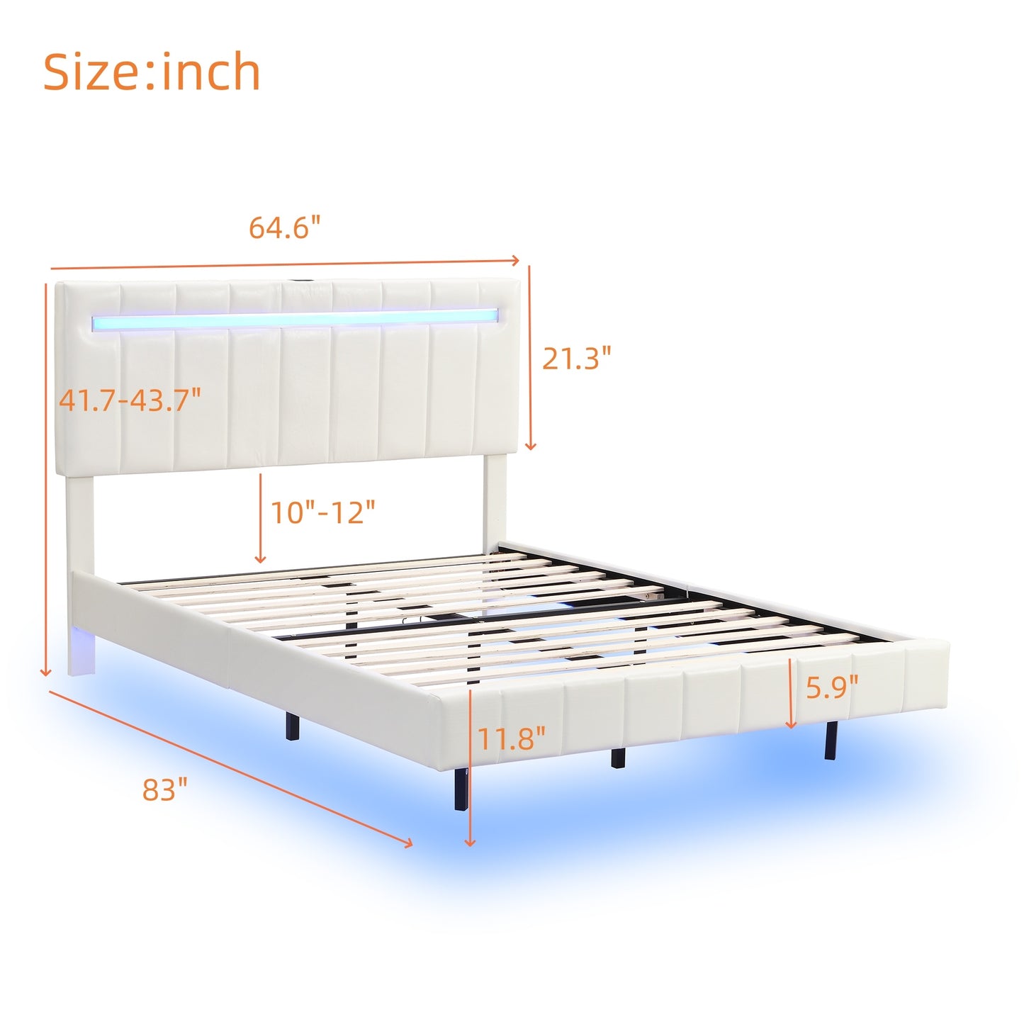 floating bed frame with led lights and usb charging #3