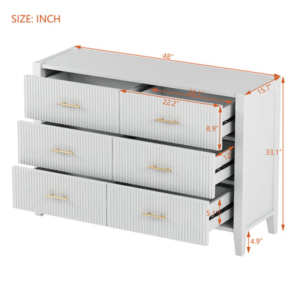 6 Drawer Dresser with Metal Handle for Bedroom, White