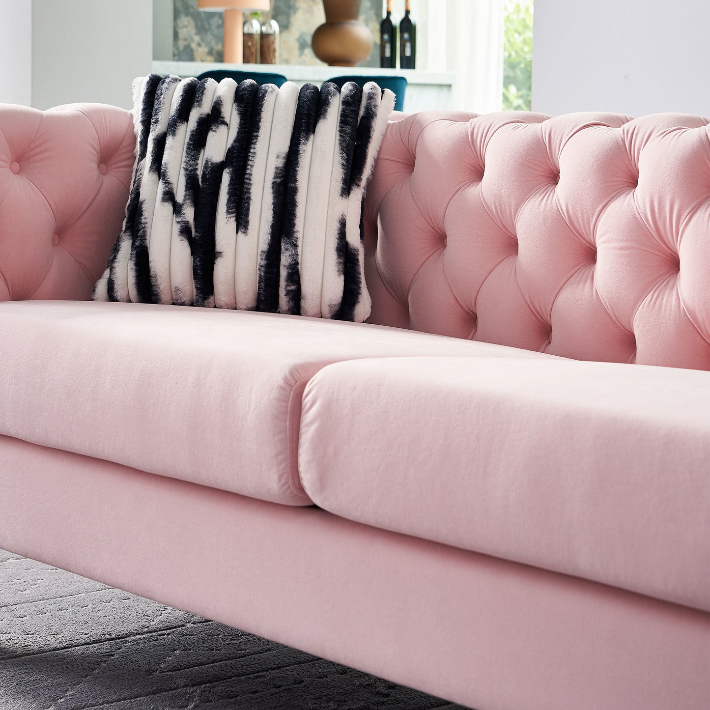 chesterfield modern tufted velvet sofa, pink