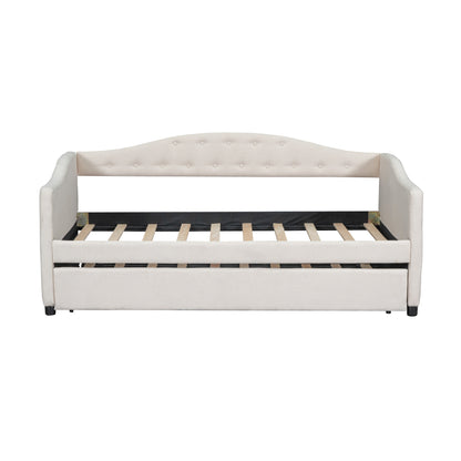 Vogue Upholstered Bed with Trundle, Beige