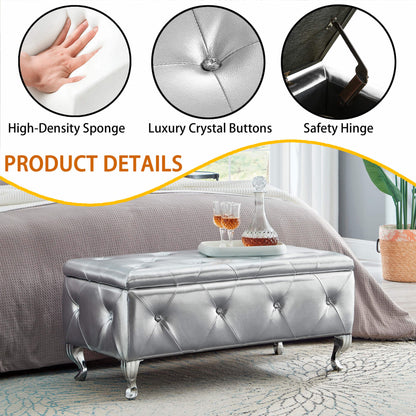 Upholstered Storage Ottoman, Silver