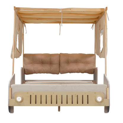 Wooded Car Bed with Pillow, Ceiling Cloth and LED Lights