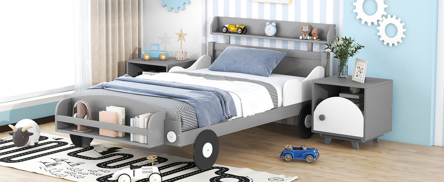 twin size car-shaped platform bed, gray