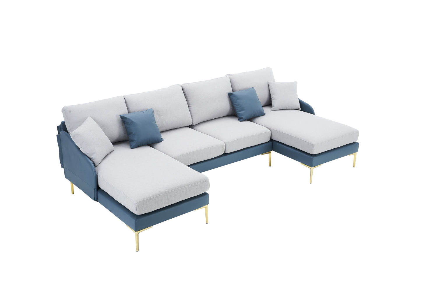 holly comfy sectional, blue+light grey