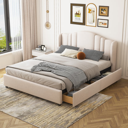 Mie Upholstered Platform Bed with Wingback Headboard and 4 Drawers