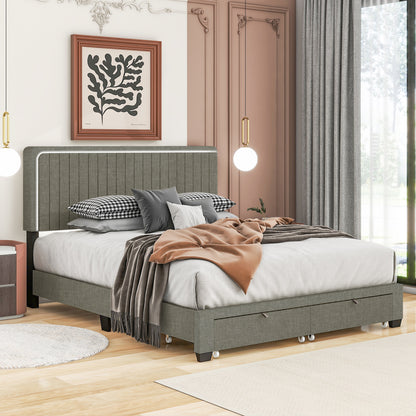 Queen Size Upholstered Bed with Adjustable Height  Storage