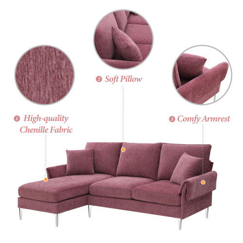 chenille l-shaped sofa with 2 pillows
