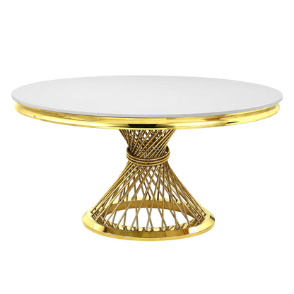 ACME Fallon Dining Table, Faux Marble Top & Mirrored Gold Finish