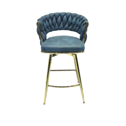 Bar Chair Suede Woven Bar Stool Set of 4, Blue