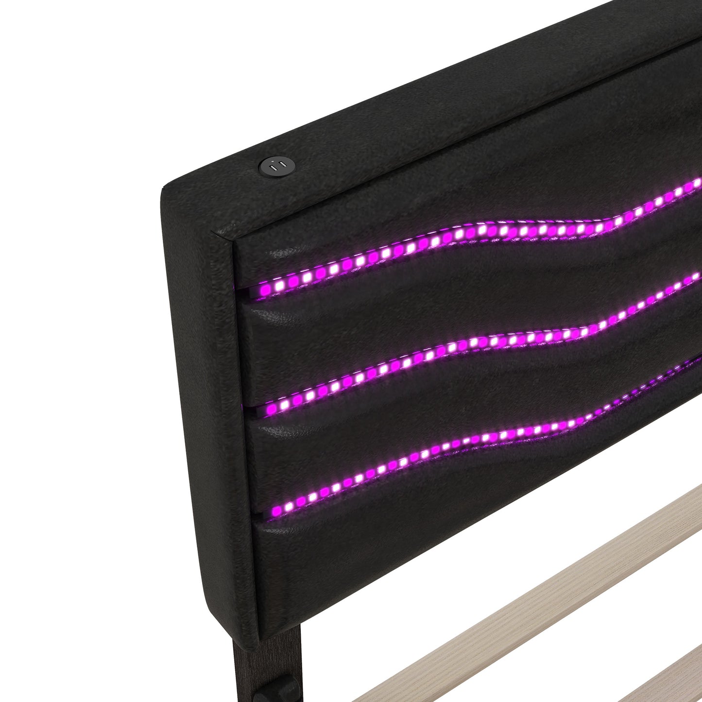 retro upholstered storage platform bed with led, 4 drawers and usb charging, black