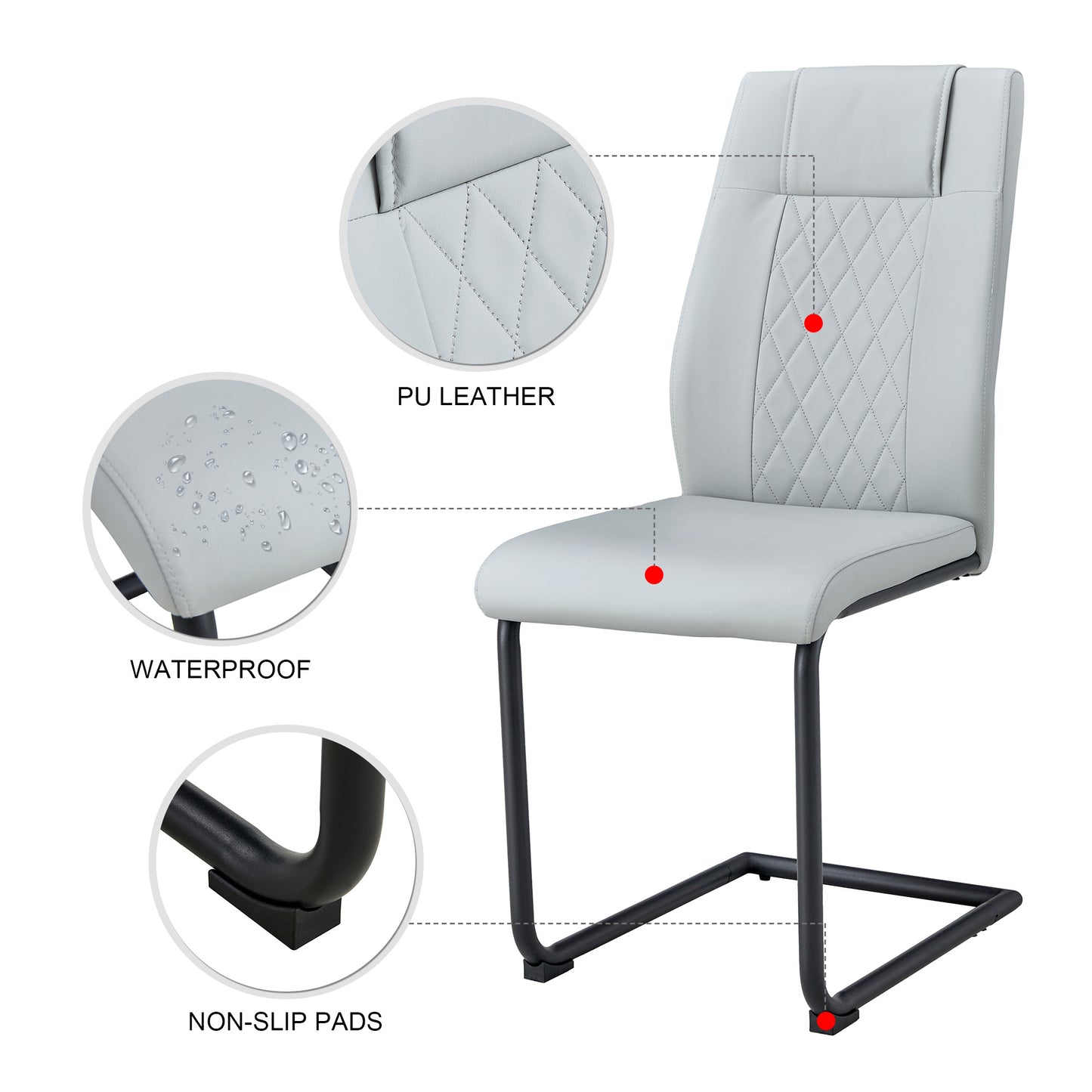 faux leather cushion chairs set of 4, light grey+pu leather