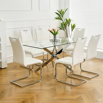 Modern Faux Leather Chairs Set of 6, White