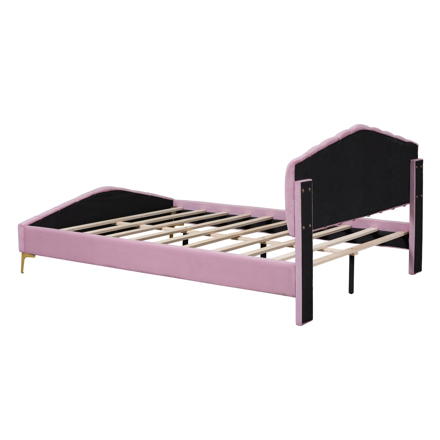stylish velvet platform bed with thick fabric, pink