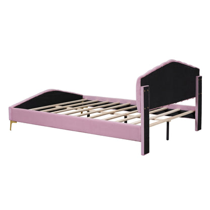 Stylish Velvet Platform Bed with Thick Fabric, Pink
