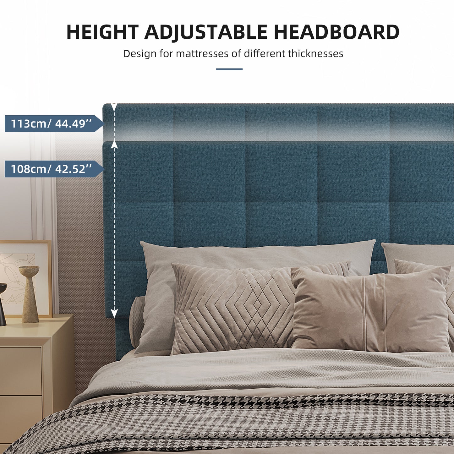 square upholstered platform bed with lights square stitched