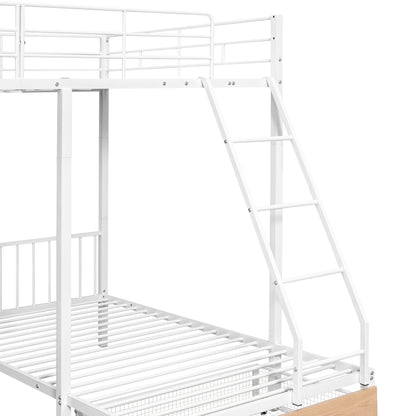Full Over Twin & Twin Bunk Bed with Drawers and Guardrails, White