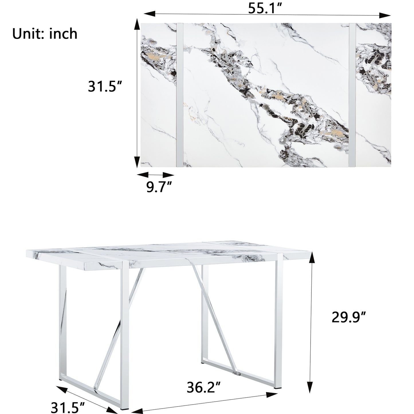 5-piece dining table chairs set, white