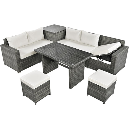 6-Piece PE Rattan Sofa Set with Adjustable Seat & Storage Box