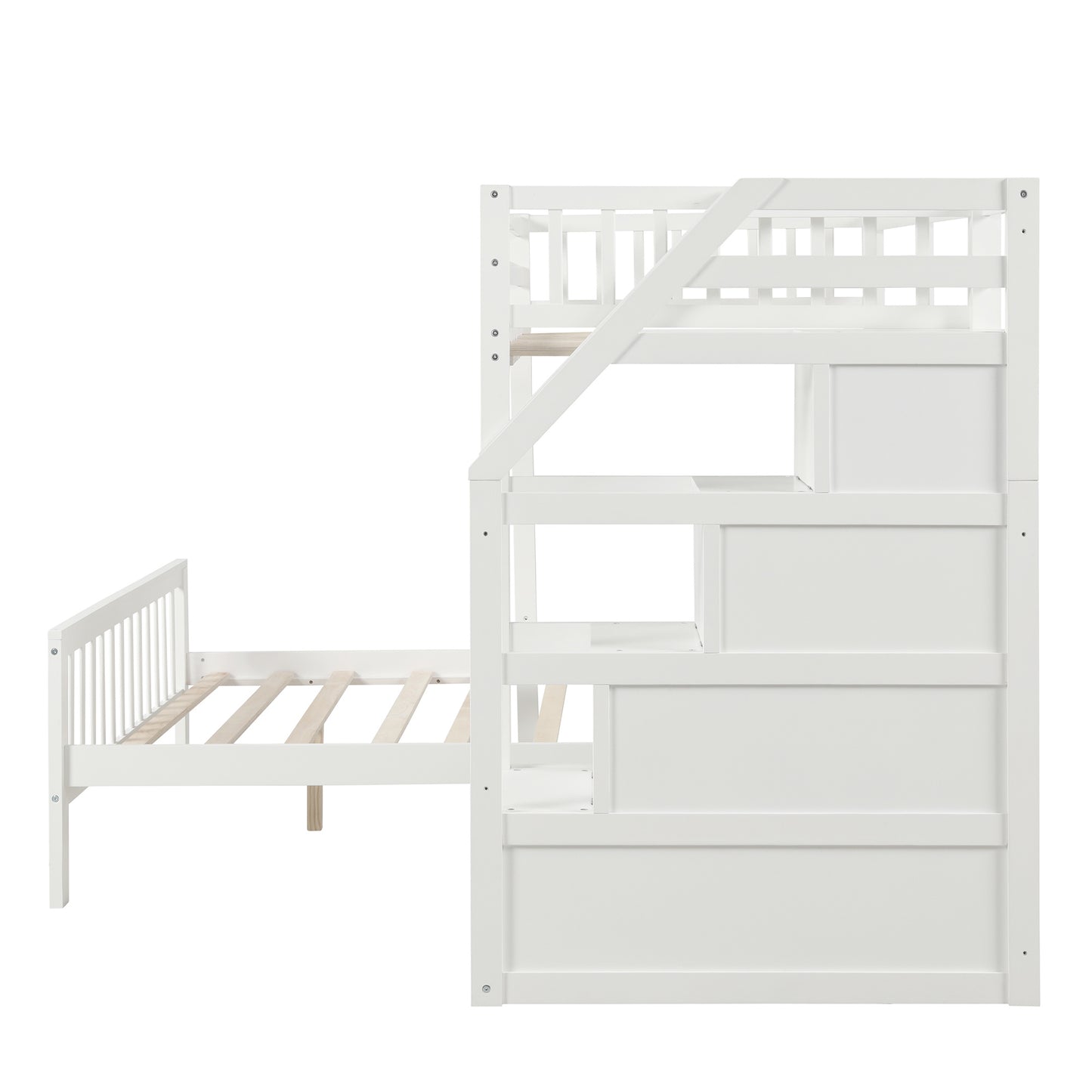 twin over full loft bed with staircase,gray