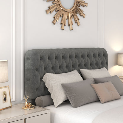 Velvet Upholstered Bed with Deep Tufted Buttons & pneumatic hydraulic function, Grey