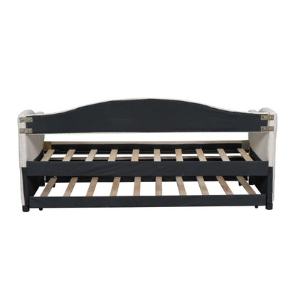 Vogue Upholstered Bed with Trundle, Beige