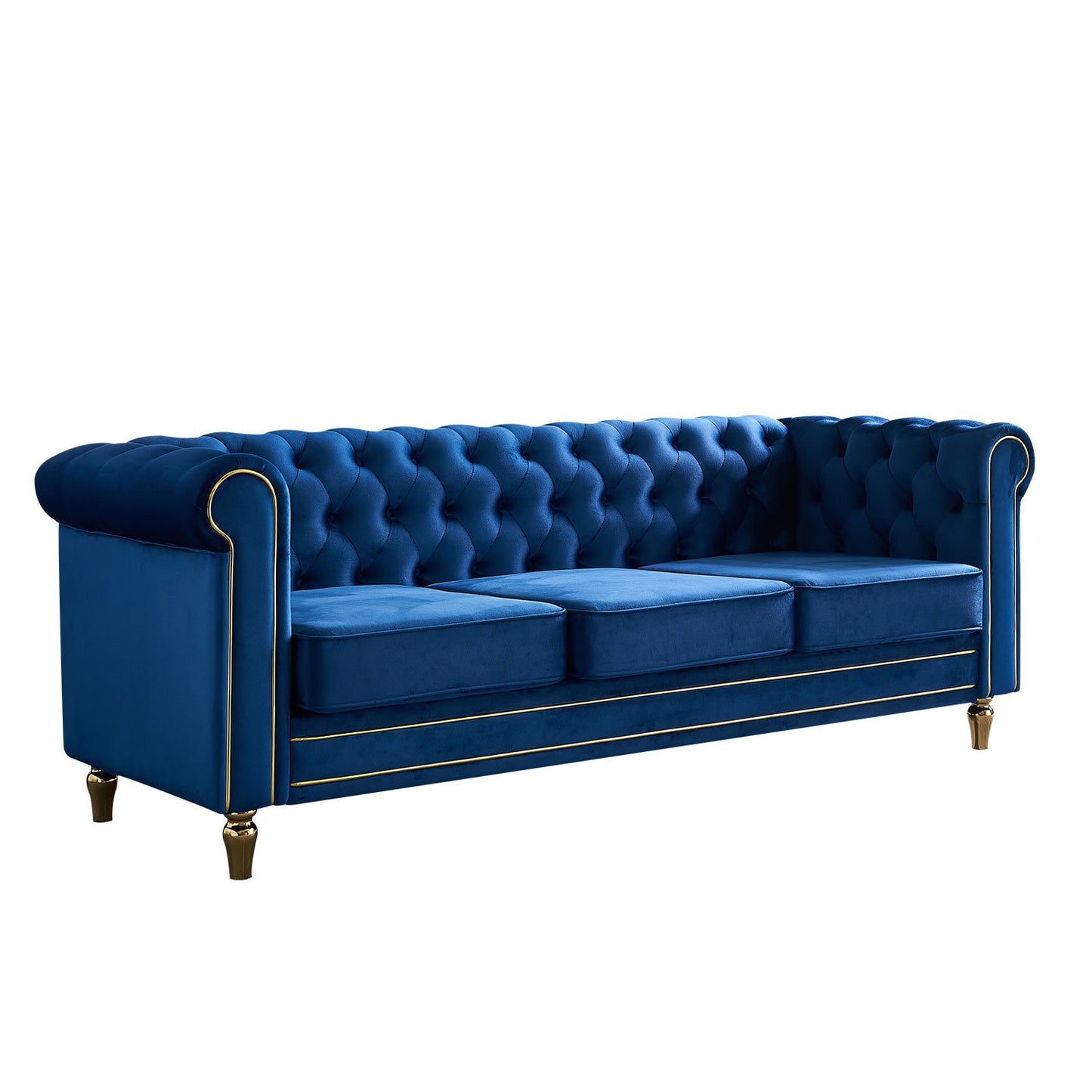 chesterfield velvet sofa, blue