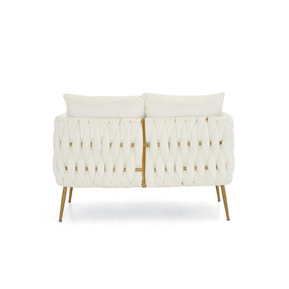 2 Pieces Velvet Sofa Couch Set, Cream White Velvet