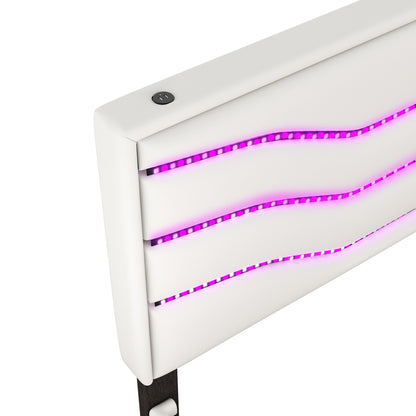 Retro Upholstered Storage Platform Bed with LED, 4 Drawers and USB Charging, White