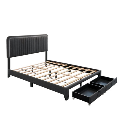 Queen Upholstered Footboard Bed with Storage, Dark Grey
