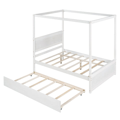 Wood Canopy Bed with Trundle