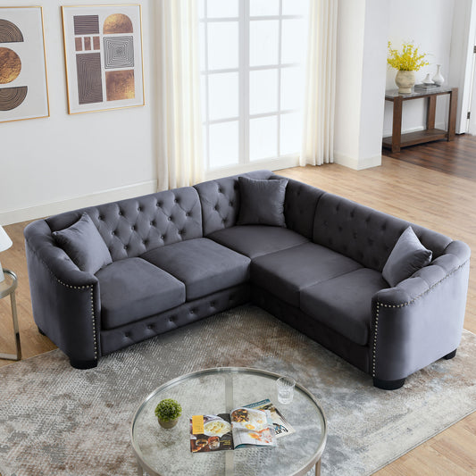 Riri Modern Chesterfield Velvet Sofa, Grey