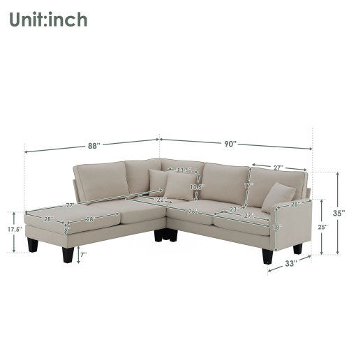 terry 5-seat couch set with chaise with 3 pillows