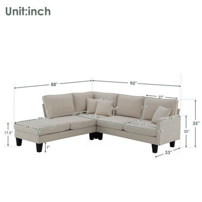 Terry 5-Seat Couch Set with Chaise with 3 Pillows