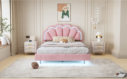 Smart LED Bed Frame with Elegant Flowers Headboard