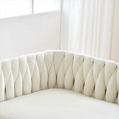 2 Pieces Modern Upholstered Couch Set, Cream White Velvet