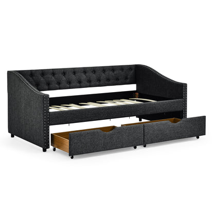 Upholstered Tufted Sofa Bed with drawers in grey