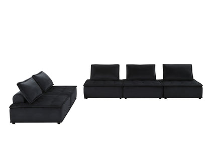 Anna  Black Velvet 5 Pc Sectional Sofa with Ottoman