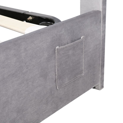 Velvet Upholstered Hydraulic Storage Bed with LED light, Bluetooth Player, and USB Charging