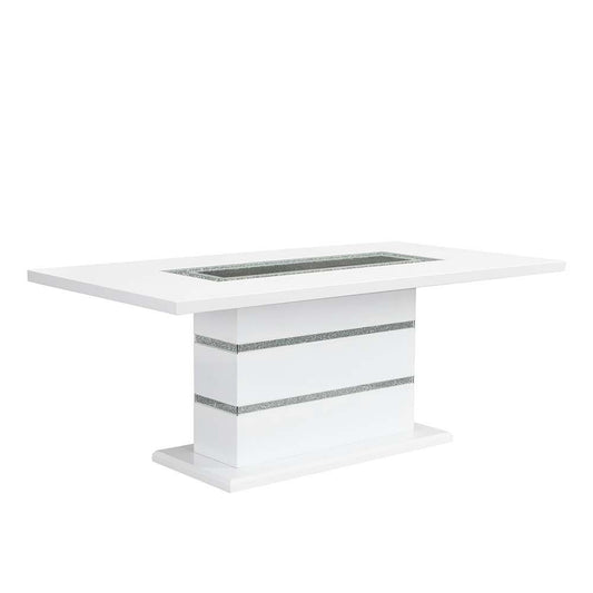 ACME Elizaveta Dining Table, Gray Velvet, Faux Crystal Diamonds &White High Gloss Finish