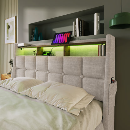 Jody Upholstered Platform bed with a Hydraulic Storage System, LED and USB Charging,