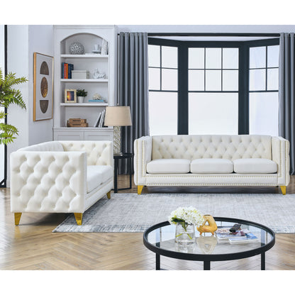 3-seater + 2-seater Combination Sofa, Beige Velvet