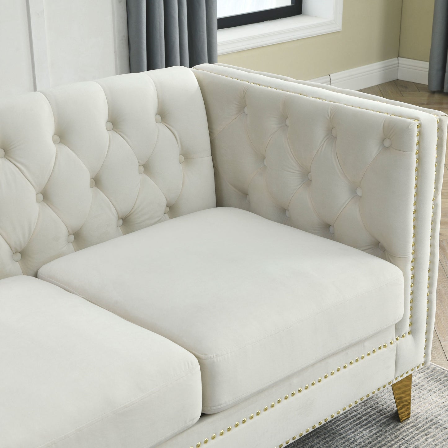 zara velvet l-shaped corner sectional, beige